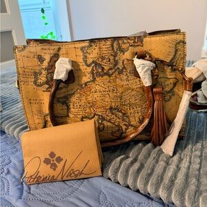 Patricia Nash-Primrose Tote-European Map Tote in Tan and Brown